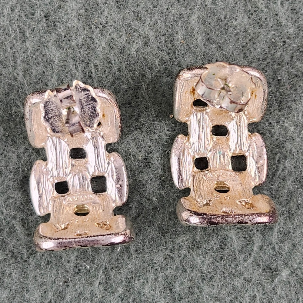 Vintage Signed Avon Silver Tone Hoop Earrings Basketweave Openwork - Picture 3 of 4